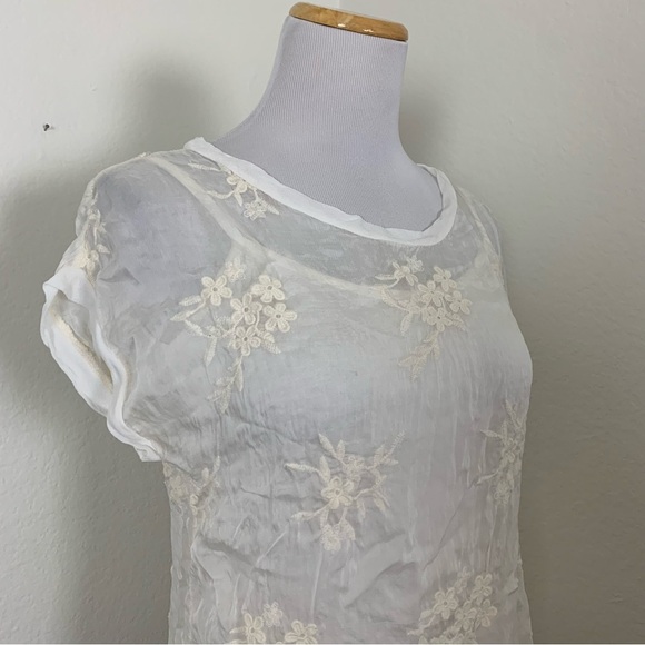Boho Chic Ethereal Semi Sheer Embroidered Silk Blend Top Womens S Floral Italy - Picture 17 of 17